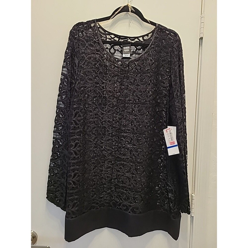 Sharon Young Tunic Top Shirt Blouse Size XLarge Long Flare Sleeve LACED